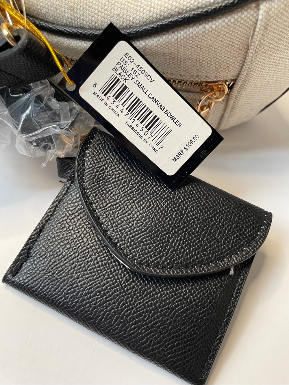 NWT bebe Cream Canvas Satchel with Black Stripes - Picture 3 of 6
